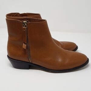 J. Crew Frankie Leather Ankle Boot in Warm Sepia Brown